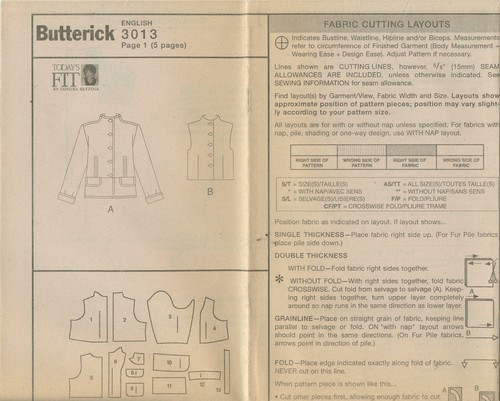 Chaqueta y chalecos Butterick patrón de costura 3013 Misses busto: 32-34-36 sin cortar - Imagen 3 de 4