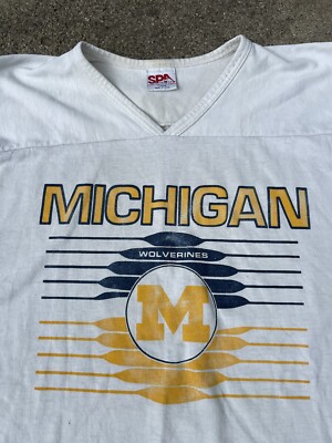 Vintage 80s Champion Michigan Football 3/4 Sleeve Shirt Mens L 