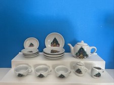 Porcelain Bears Christmas Tea Set 16 piece Vintage Child or Dollhouse size