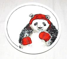 The Cellar Macys 9.25 inch Plate Panda with Red Hat & Gloves with Candy Cane New