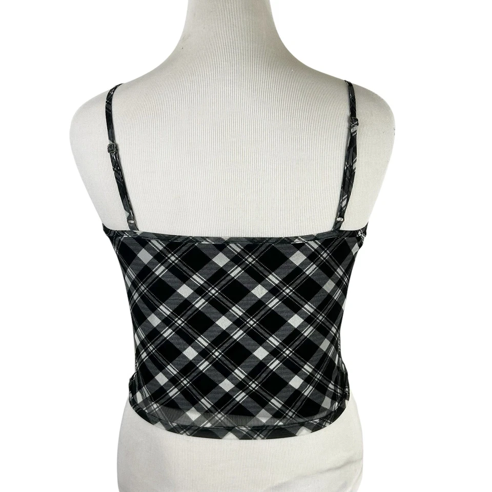 Camiseta sin mangas recortada a cuadros HOLLISTER L negra encaje Y2K Academia escuela preppy grunge Foto 4 de 4