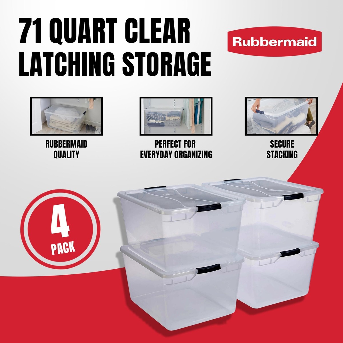 Rubbermaid Cleverstore Clear 71 QT Pack of Stackable Large