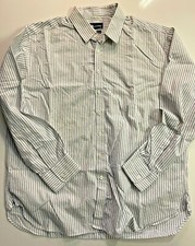 Vtg AQUASCUTUM Men  s White Blue Striped 2 Fold Cotton Dress Shirt Size 18