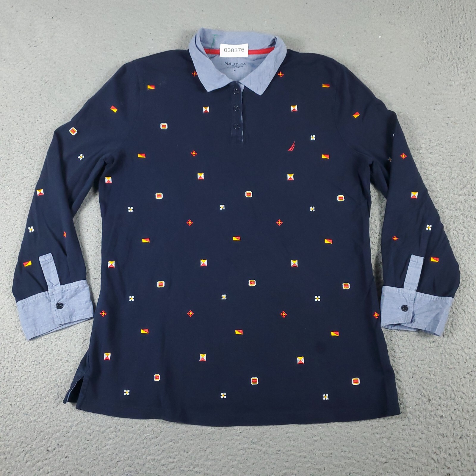 Nautica Womens Medium Blue Long Sleeve Polo Shirt with Stain-image