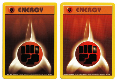 Pokemon Cards (x2): Fighting Energy SHADOWLESS & SHADOW 97/102 Base Set! NM