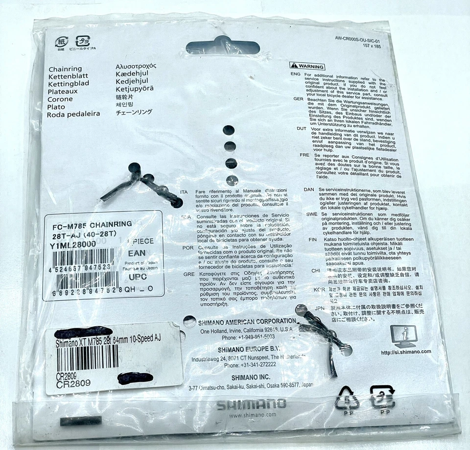 Plato Shimano Deore XT FC-M785 MTB 28T 64mm BCD 2x10 velocidades para 40-28T tipo AJ Foto 3 de 4