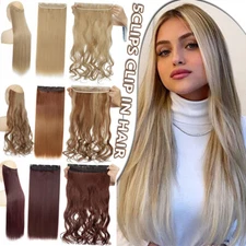 One Piece Clip in Hair Extensions Thick as Human Highlight Ombre Wavy Hairpiece