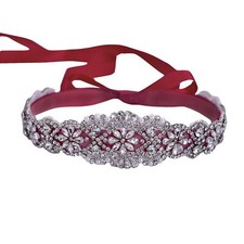 Women's Crystal Wedding Belt Sashes Bridal Sash Belt for Wedding Wine Red