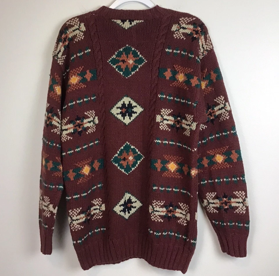 Boston Traders Vintage Men’s Ramie Cotton Hand Knit Aztec Sweater, L, 90’s Y2K - Image 3 of 4