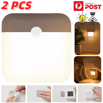 2X Motion Sensor Night Light Cordless Magnetic PIR LED Lamp Closet Cabinet Stair