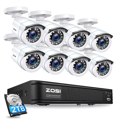 ZOSI H.265+ 1080P Security Camera System 2MP Cameras 8CH 5MP Lite DVR with 2TB