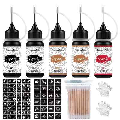 Henna Tattoo Kit Gel Ink Waterproof 78 Free Stencils DIY Tattoos Freckles Women