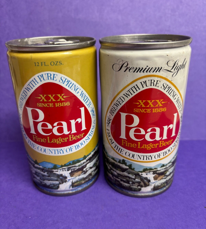 2 NICE VINTAGE PEARL BEER 12oz BEER CANS SAN ANTONIO TEXAS ST. JOSEPH MISSOURI