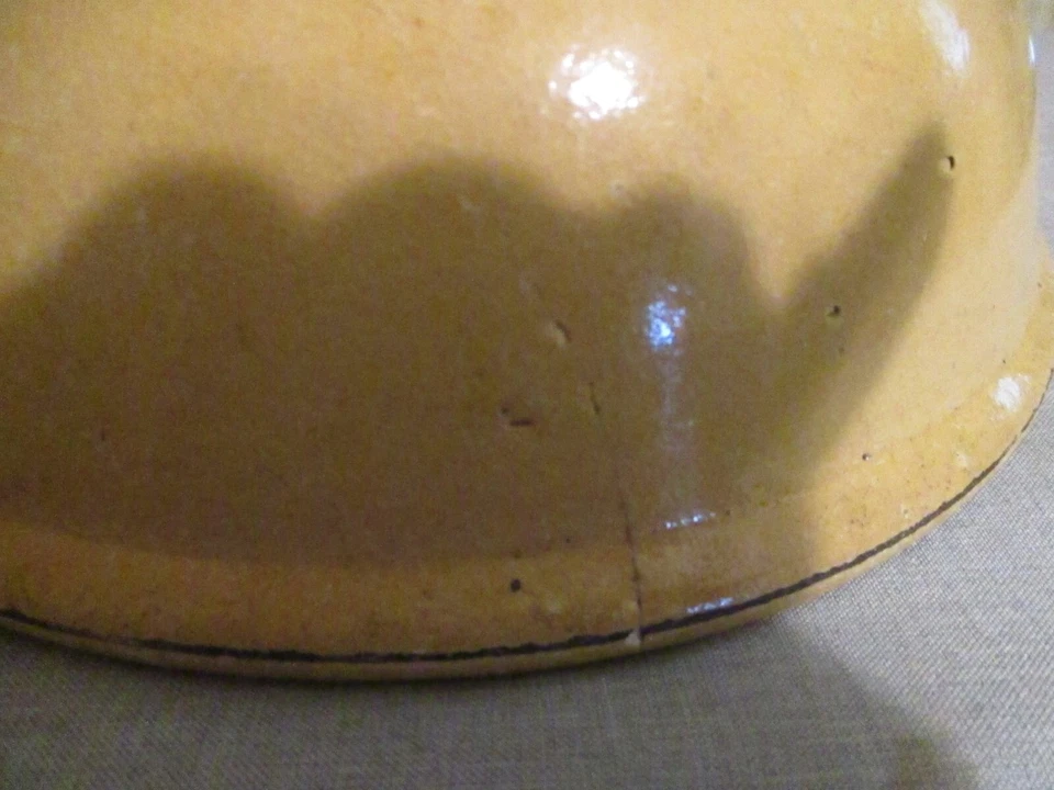 АНТИКВАРНАЯ ЖЕЛТАЯ ПОСУДА МИСКА ДЛЯ СМЕШИВАНИЯ--1800-Е--10 ДЮЙМОВ В ШИРИНУ 4 ДЮЙМА ГЛУБИНА - Изображение 3 из 4