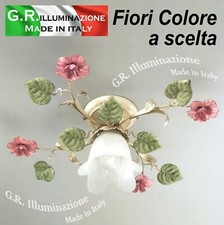 PLAFONIERA IN FERRO BATTUTO 1 LUCE AVORIO ORO LAMPADARIO FIORI ROSA ORO Sogno