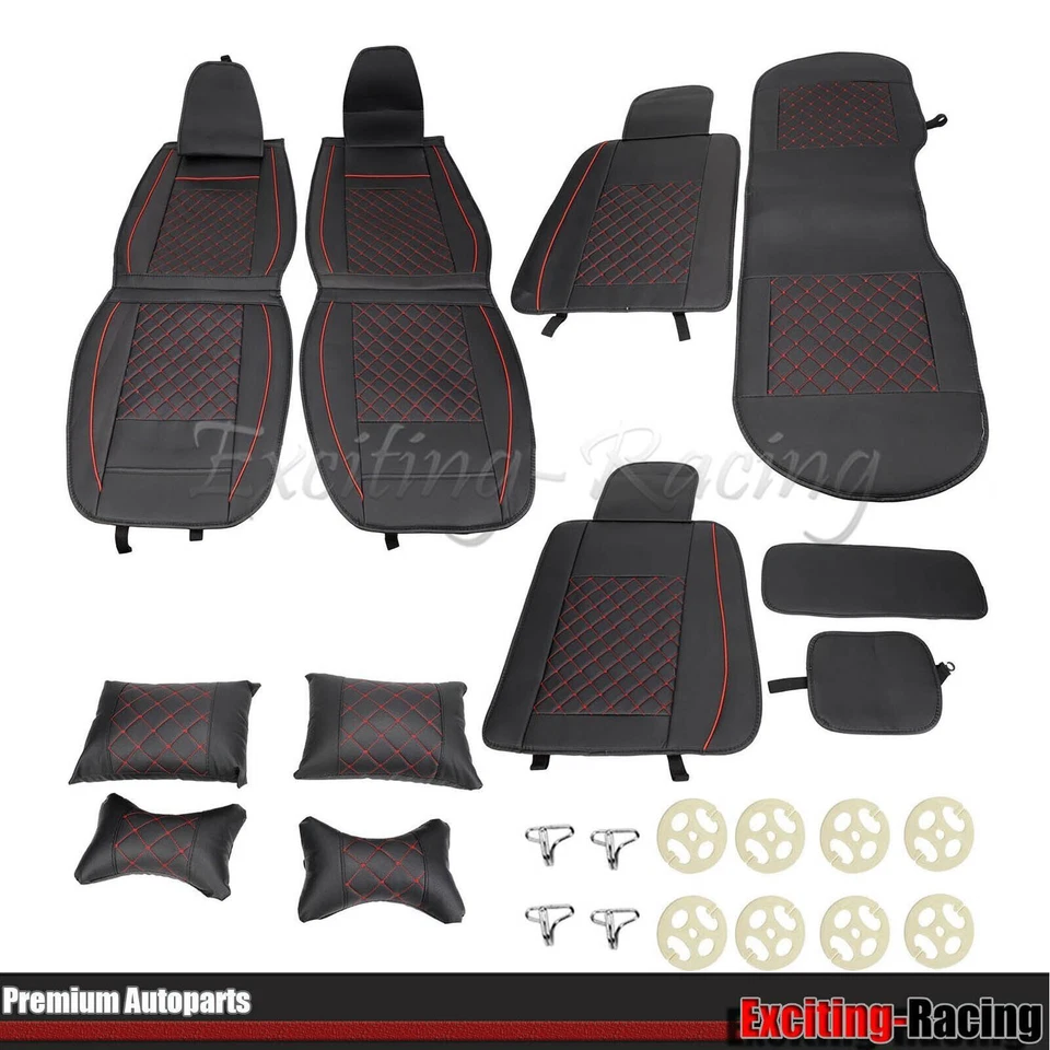 Universal Deluxe PU Leather Car 5 Seat Cover Front Rear Cushion Full Set Protect Foto 2 de 4