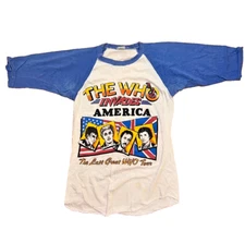 Vintage 1982 The Who Bootleg Raglan Tee – “Invades America” Tour Shirt M