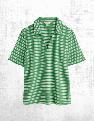 Womens Seasalt Short Sleeve Point V-Neck Jersey Shirt in Green Stripe