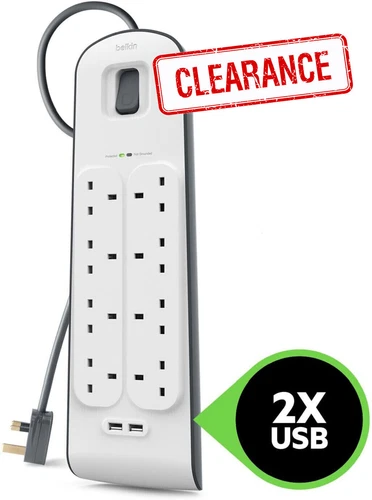 Belkin 8 Socket Surge Extention Protector With 2 x 2.4Amp USB Charging Points