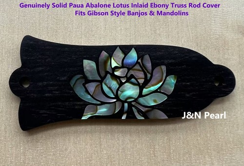 Cubierta de varilla de armadura de ébano con incrustaciones genuina Paua Abulón Lotus para mandolina Banjo - Imagen 4 de 4