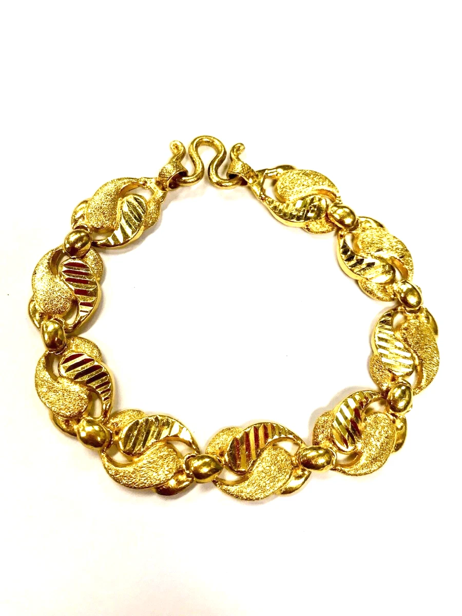 18K Yellow Gold Ornate Custom Link Bracelet 7