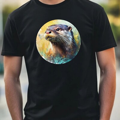 T-Shirt Herren Otter Portrait Motiv Baumwolle Größe XS bis 5XL