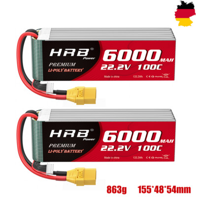 2pcs HRB 22.2V 6000mAh 6S Lipo Battery XT90 for RC Helicopter Airplane