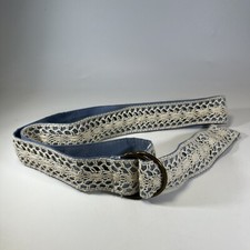 Vintage Velour Lace Ribbon Belt Adjustable Size 14 Blue  Cream