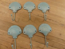 6 Scallop Sea Shell Coat Hook Wall Hanger Cast Iron Beach House Hat Hardware