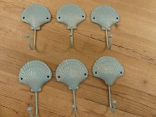 6 Scallop Sea Shell Coat Hook Wall Hanger Cast Iron Beach House Hat Hardware