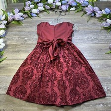 Jayne Copeland Dress size 5 Girls Velvet Red Lace Layered Tie Lined Flower Girl
