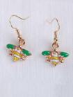 Yellow Green Trendy Enamel Honey Bumble Bee Dangle Earing Gold Tone Finish