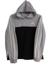Adidas Black Gray Colorblock Gametime Pullover 3 Stripe Hoodie Boys Sz XL 18/20