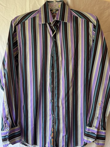 Robert Graham Shirt Adult Small Classic Fit Colorful Striped Flip Cuff Button Up - Picture 3 of 3