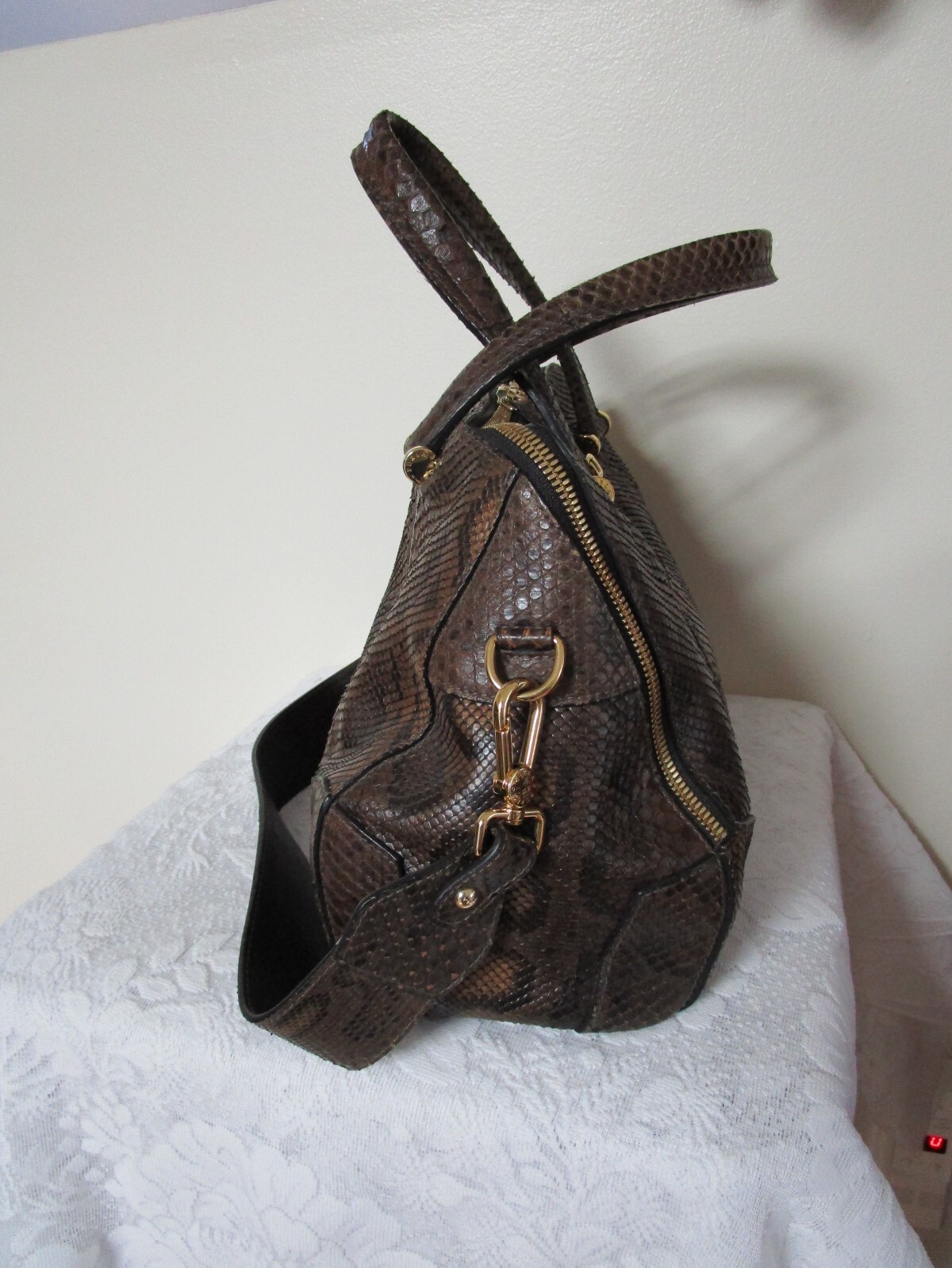 Vintage Furla Python Brown Leather Large Satchel … - image 5