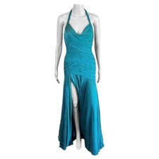 Versace F/W 2005 Runway Campaign Halter High Slit Slip Evening Dress Gown