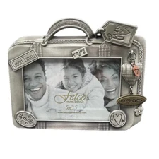 Fetco Pewter Picture Frame Suitcase with Hanging Charm 5 x 3.5 Photo Travel Trip