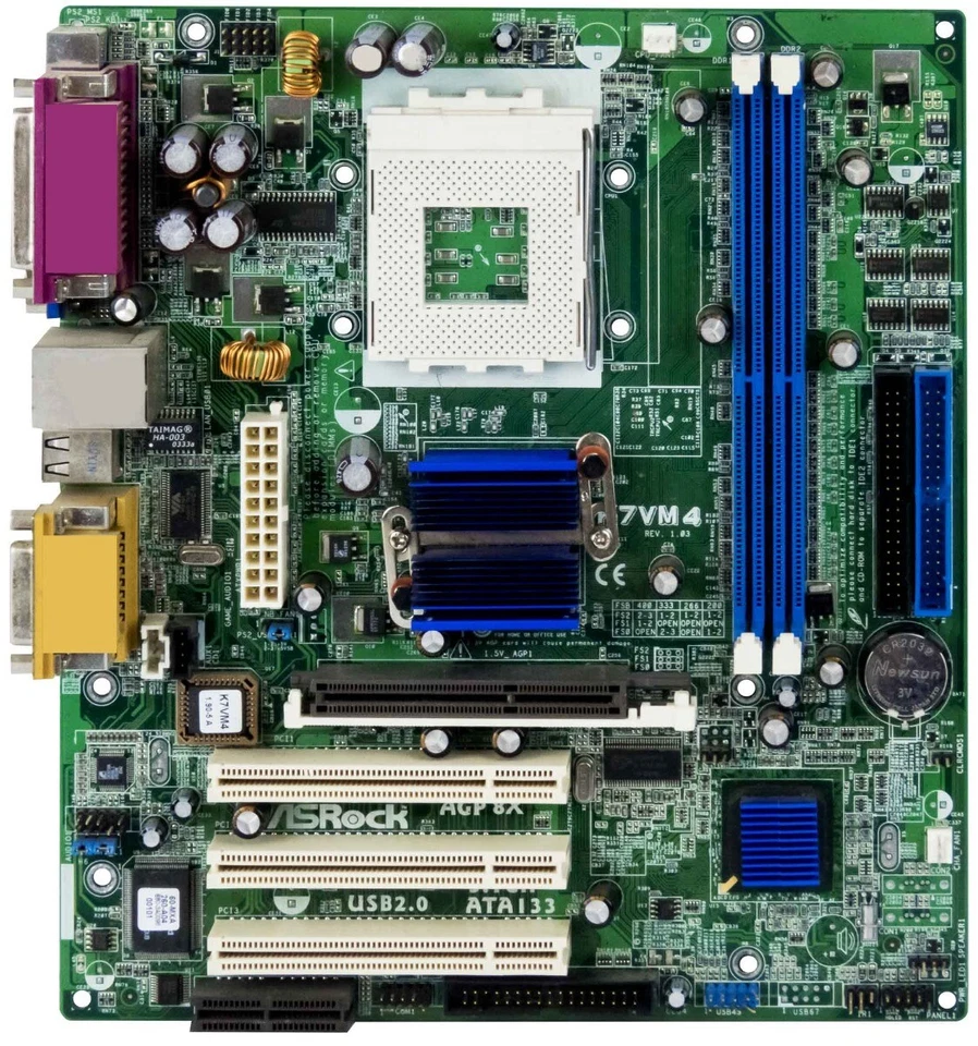 Asrock K7VM4 VIA KM400 Socket 462 2x DDR AGP 3x PCI mATX Mainboard - Image 2 of 2