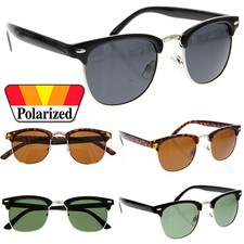 Polarized Half Frame Vintage Metal Sunglasses Retro Green Lens Black Chrome