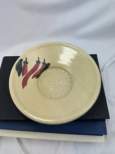 Handmade USA Pottery Garlic Grater Dish Dipping Plate Chili Pepper Stoneware