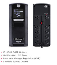 CyberPower CP1500GAVR 1500VA/900W UPS Battery Backup AVR 10 Outlet LCD
