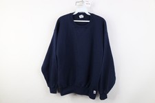 Vtg 90s Russell Athletic Mens Large Faded Blank Crewneck Sweatshirt Navy Blue
