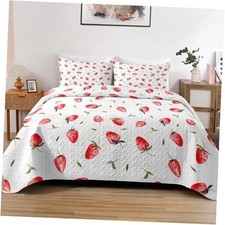 Quilt Set Size for Children Kids Adults, Cute Red Fruit, Twin Strawberry