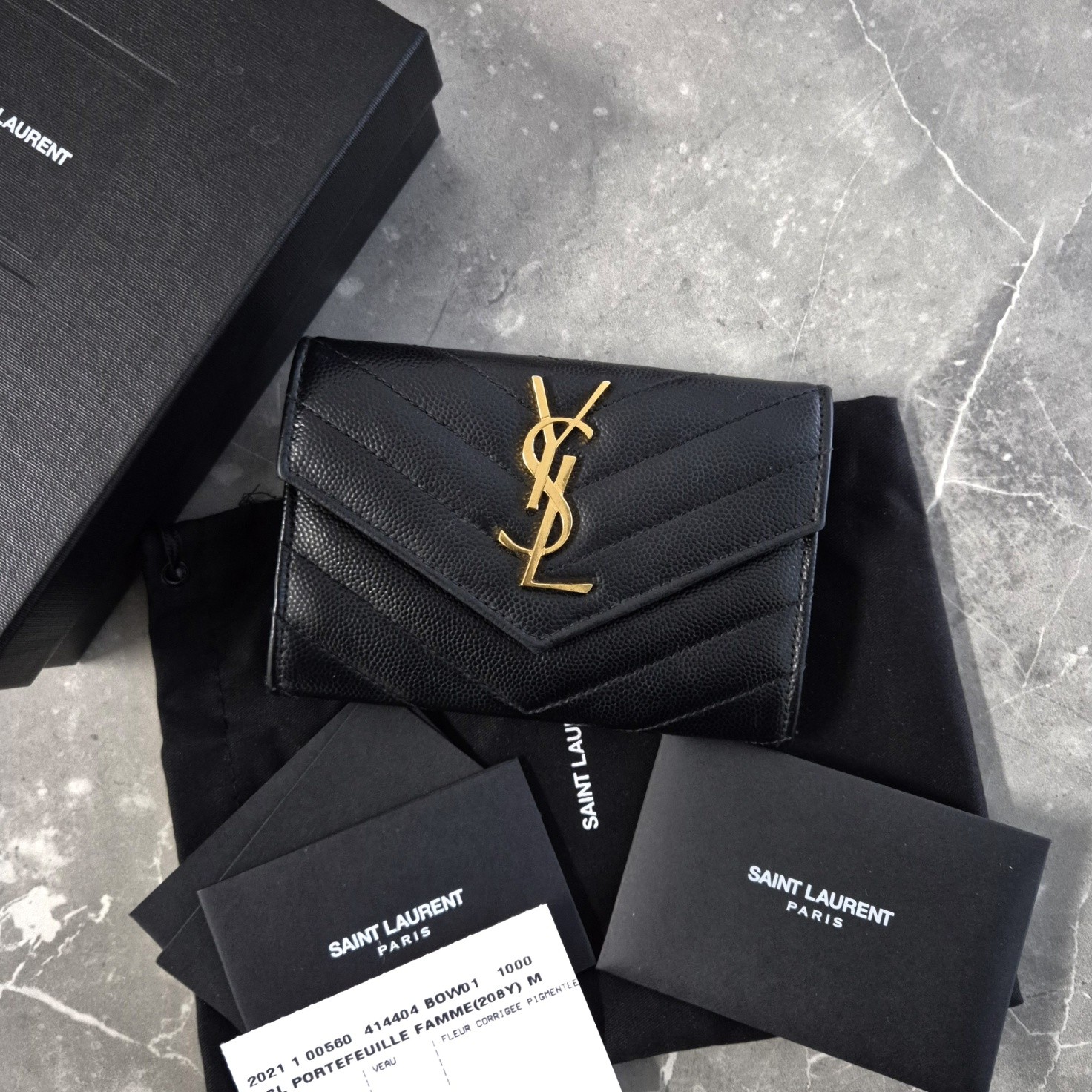 Saint Laurent Porta Carte con Decorazione Oro Nero 414404 130183044