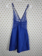 Victorias Secret Blue Satin Lace BLING SHINE Strap Lingerie Nightie XS