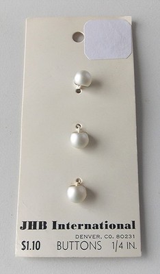 SET OF 3 CARDED 1983 JHB INTERNATIONAL SATIN WHITE DOMED PLASTIC 1/4'' BUTTONS