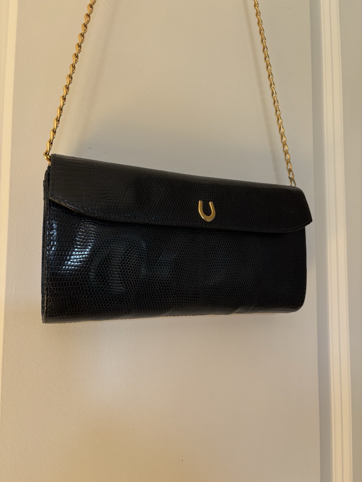 Vintage Lizard Navy Blue Rectangular Clutch - image 9