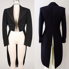 Men Black Tailcoats Tuxedos Peak Lapel Long Tail Slim Fit Formal Wedding Prom