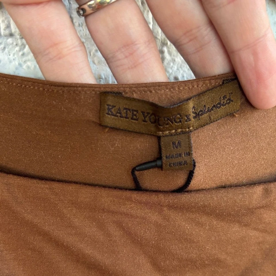 Camiseta sin mangas Kate Young X Splendid elegante marrón seda para mujer talla M Foto 3 de 4