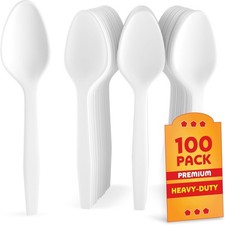 White Plastic Spoons Set Reusable Heavy Duty Cutlery for Party Wedding Catering